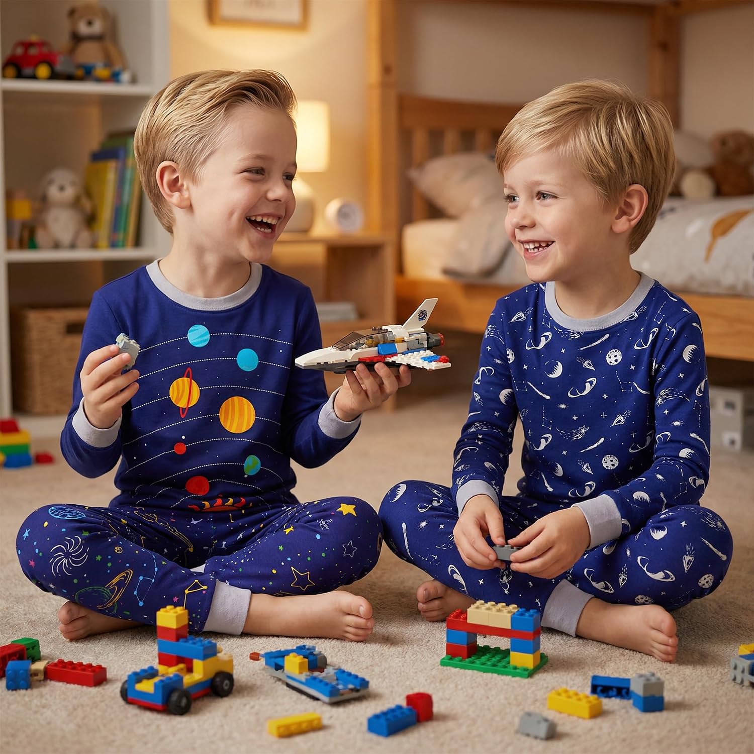 Detalle 2 de DAUGHTER QUEEN Boys’ 4-Piece Cotton Pajama Set, Long-Sleeve, 18 Months–12 Years