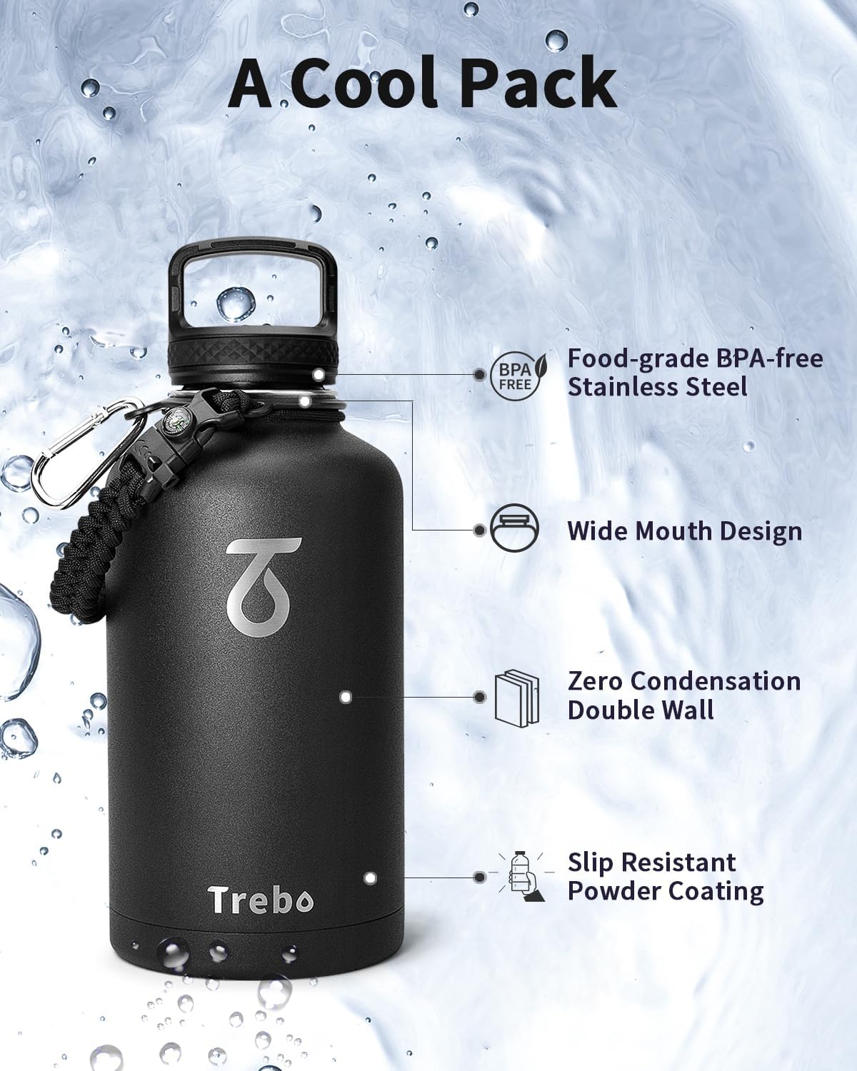 Thumbnail 4 de Trebo Insulated Water Bottle 2L wide-mouth, double wall 💧
