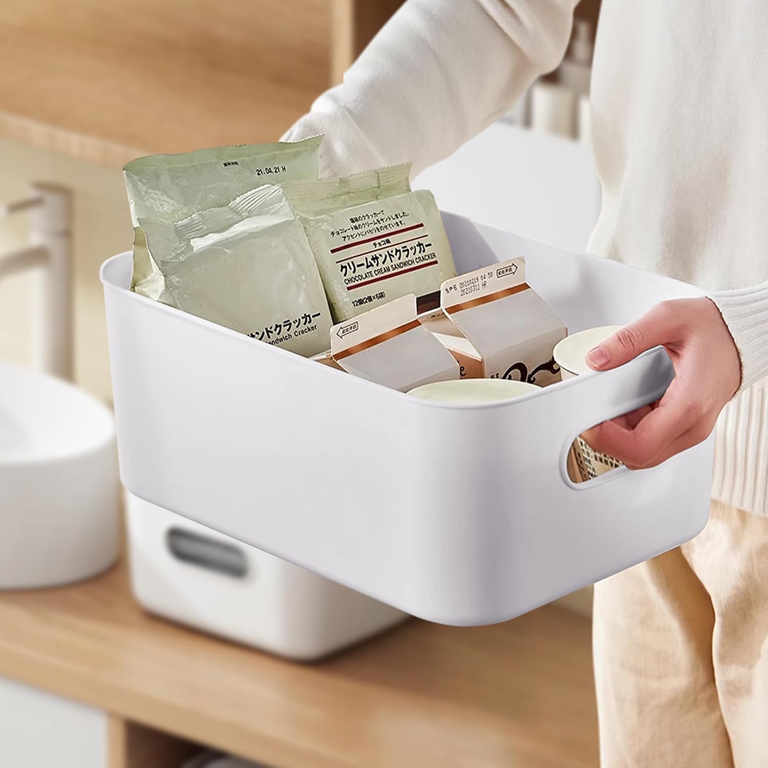 Detalle de SHEPIN Aufbewahrungsboxen (10er-Set) aus Kunststoff, grau, 30 x 20 x 12 cm, mit Griff – Organizer für Bad, Küche & Büro