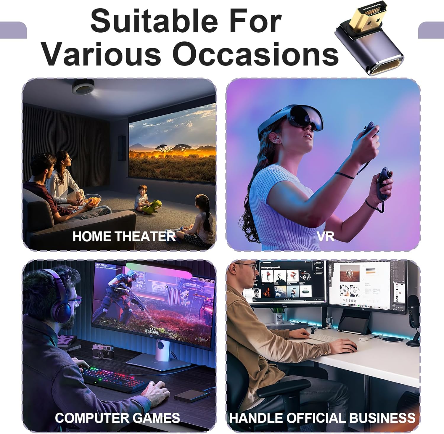 Thumbnail 6 de JUGCUT 2Pcs 8K HDMI 90 Degree Adapter – Right-Angle HDMI 2.1 (48Gbps) with LED Indicator
