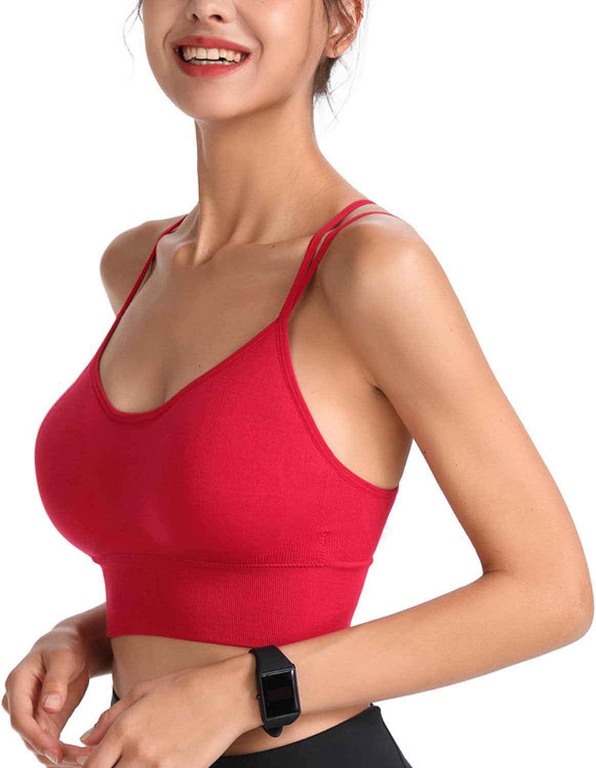Detalle de HANERDUN Damen Sport-BH Yoga mit Gepolsterten Cups, nahtlos und ohne Bügel (mittelstark) – atmungsaktiv & Crisscross-Back