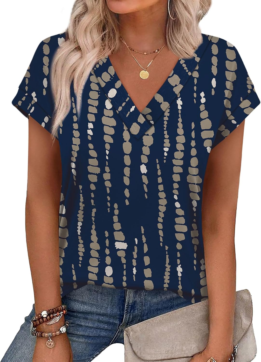 Detalle de Aokosor Women's V-Neck Summer Tee – Soft, Versatile UK Top