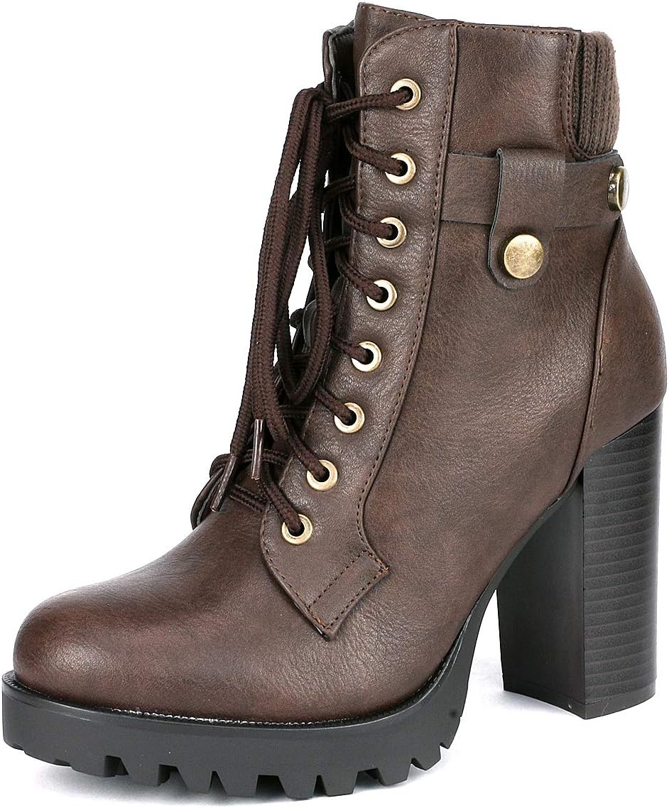 Thumbnail 6 de DREAM PAIRS Lace Up Combat Ankle Boots, High Heel 3.5in