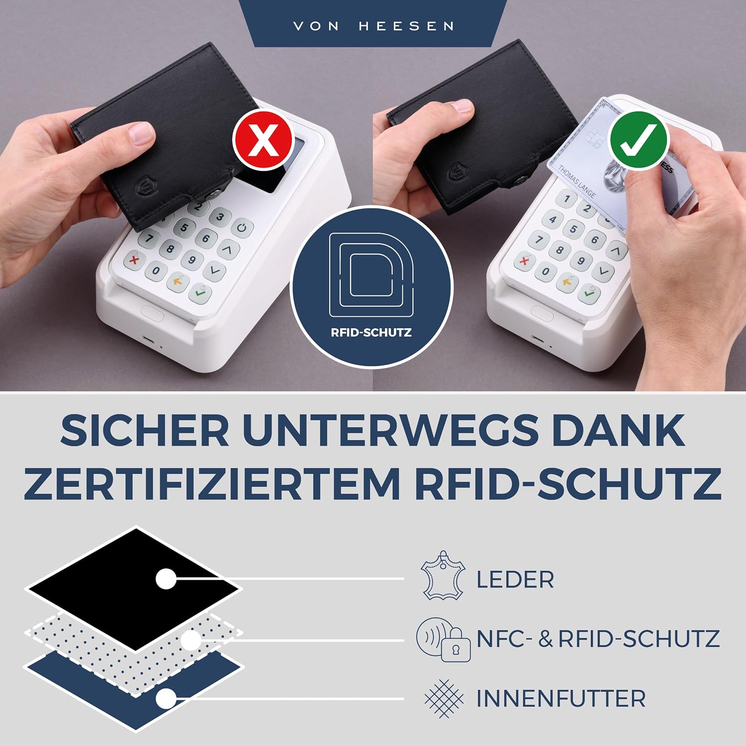 Thumbnail 2 de VON HEESEN Slim Wallet RFID Schutz 8 Karten
