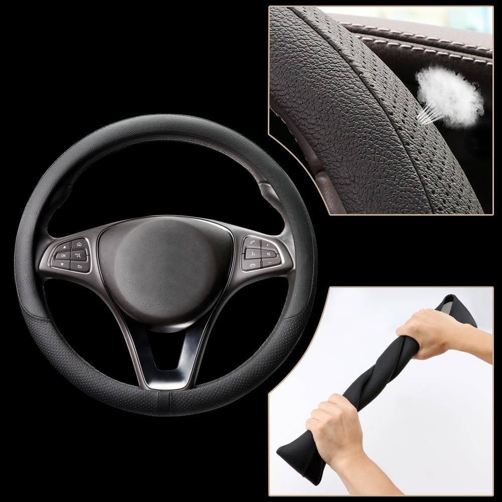 Detalle de COFIT Coprivolante Auto in Pelle Microfibra Traspirante e Antiscivolo per Volanti 37–38 cm, Nero