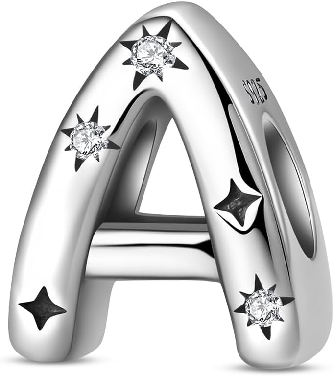Thumbnail 6 de 925 Sterling Silber Buchstaben-Charms Anhänger für Armbänder (für Pandora-Stil), hypoallergen, mit kubischen Zirkon-Steinen