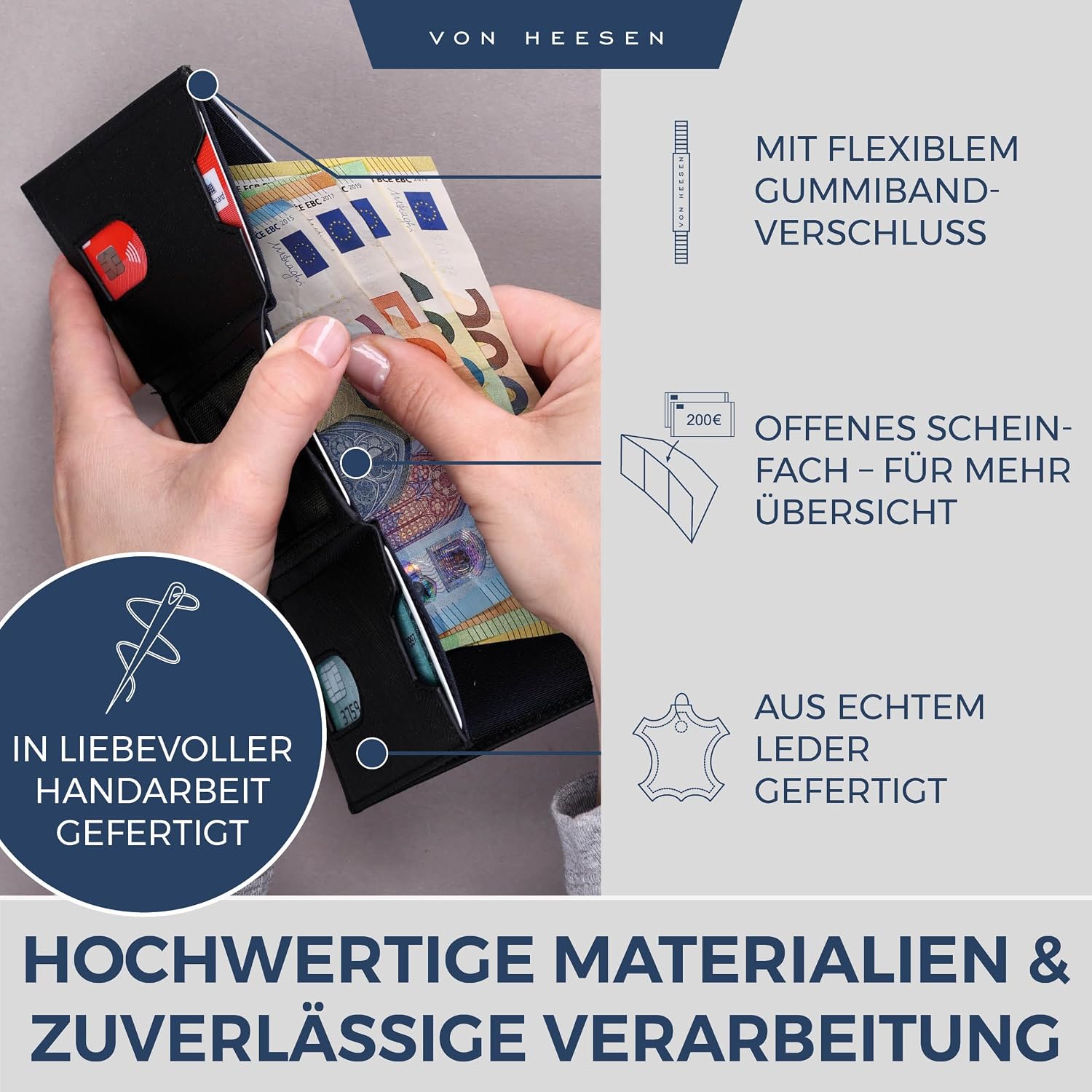Thumbnail 4 de VON HEESEN Slim Wallet mit Münzfach & RFID-Schutz – Echtes Nappa Leder, kompakt und flach