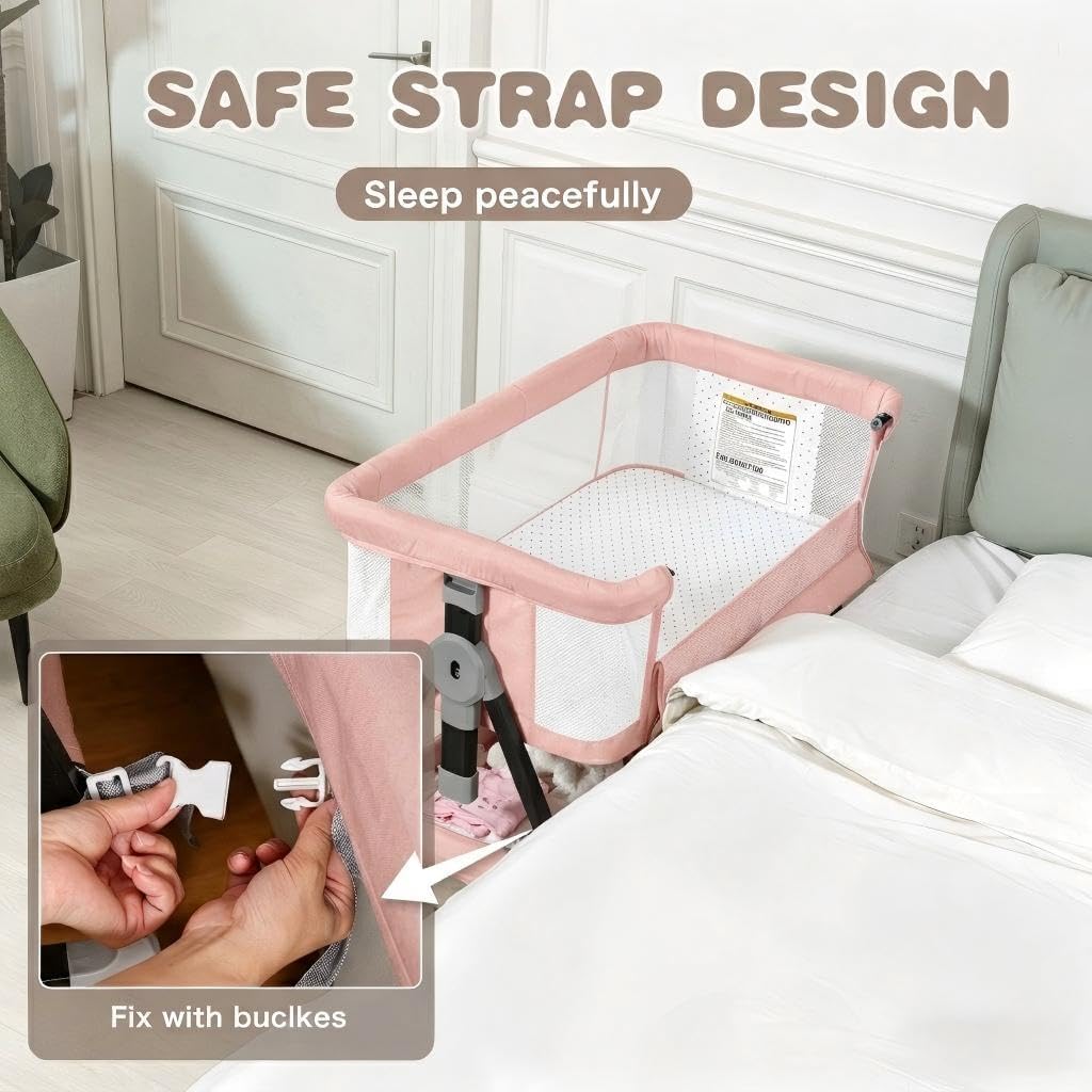 Thumbnail 2 de feelogos BB-858 Bedside Bassinet with Adjustable Height, Mesh Sides & Wheels