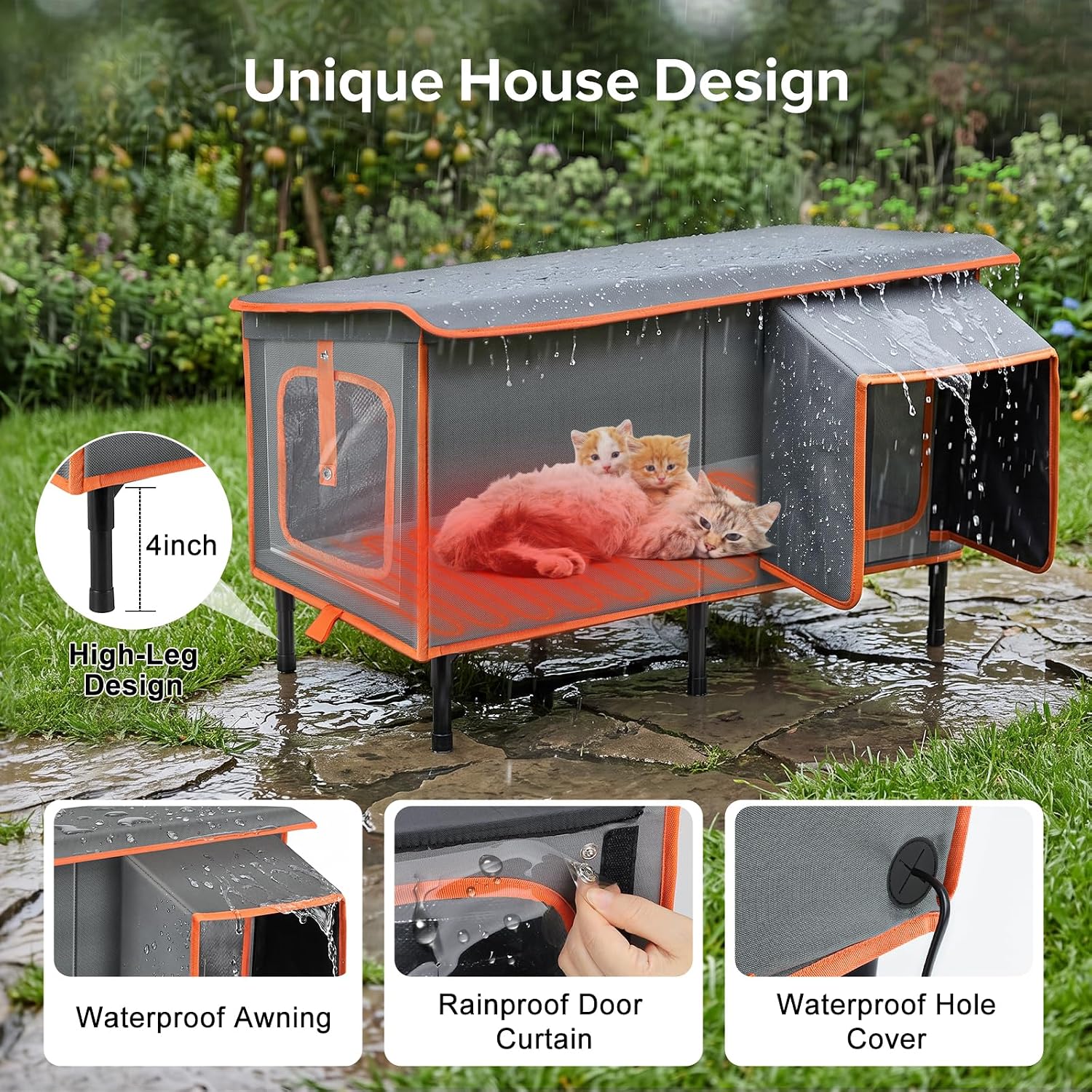Thumbnail 4 de SIWA MARY PTPM009 Heated Outdoor Cat House with Heating Pad and Escape Door