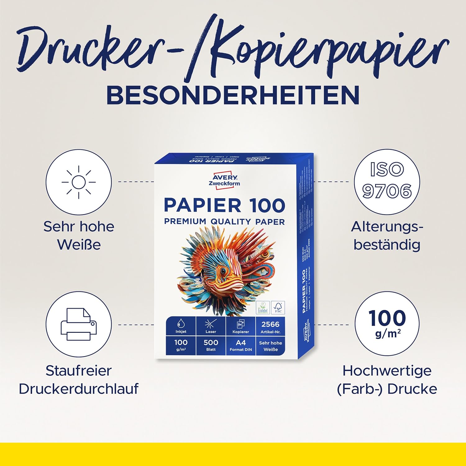 Thumbnail 2 de AVERY Zweckform 2566 Drucker-/Kopierpapier (500 Blatt, 100 g/m², DIN A4) – hochweiß, vielseitig einsetzbar