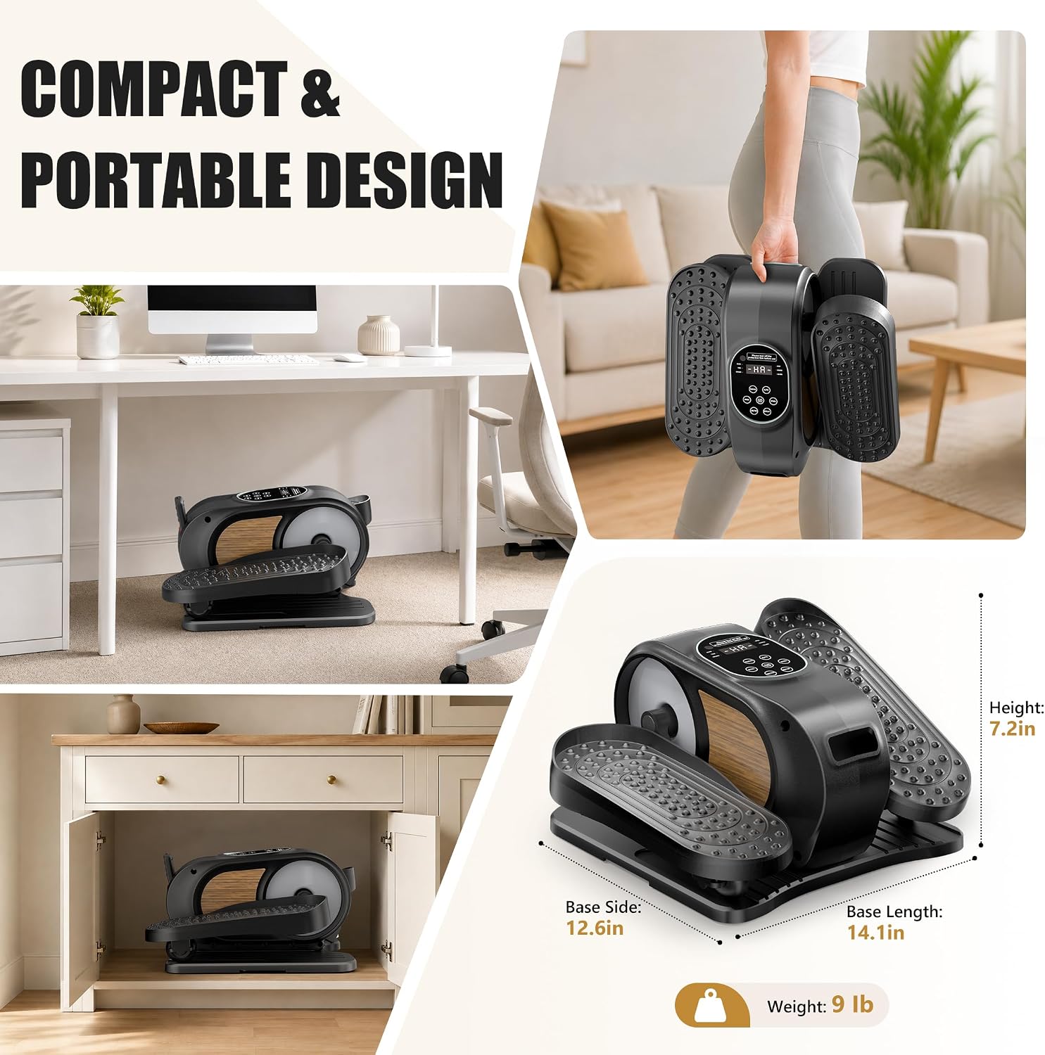 Detalle 2 de Mini Under Desk Elliptical Low Impact Electric Leg Exerciser with RF Remote & LCD (Quiet, Portable, Non-Slip) for Seniors