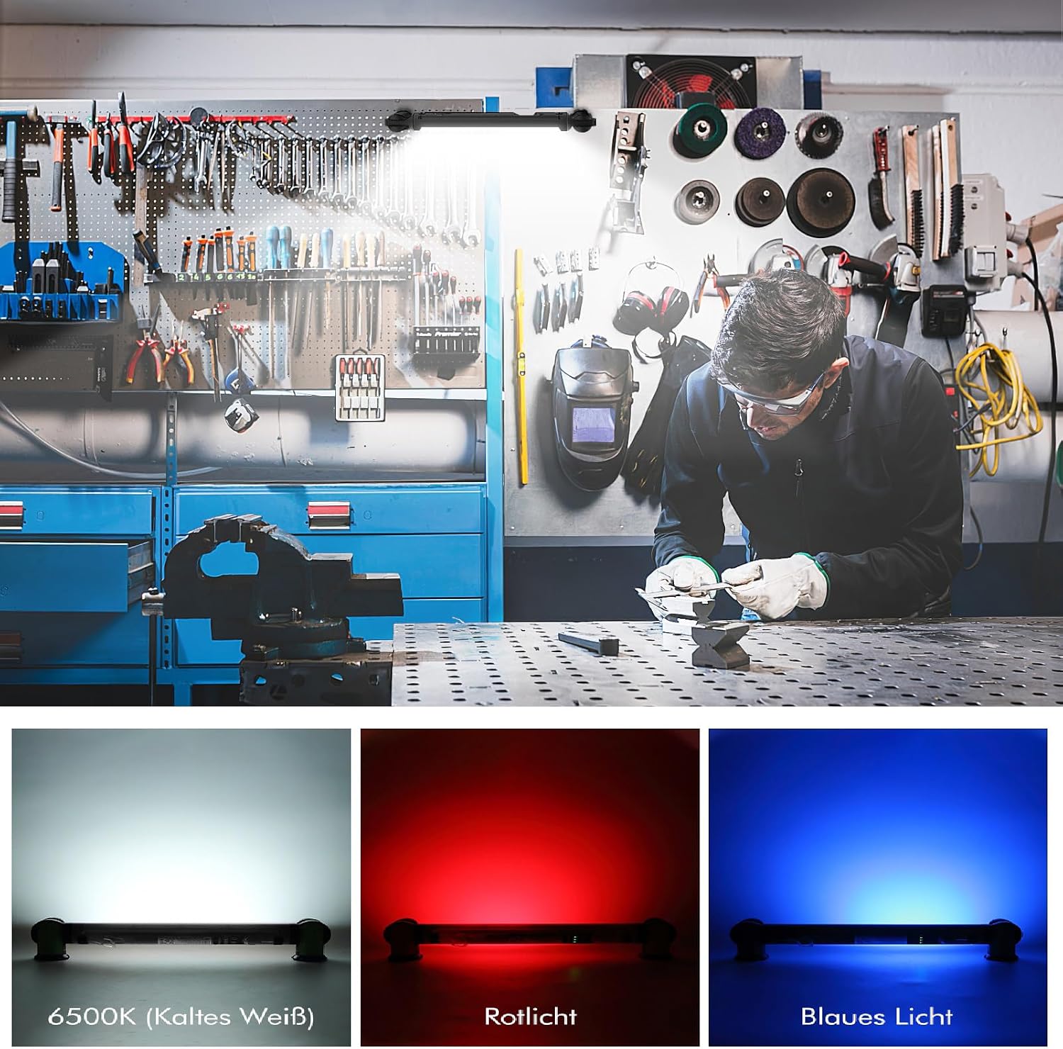 Detalle de MEIKEE oplaadbare LED-werklamp 3000 lm, 5000 mAh en IP65