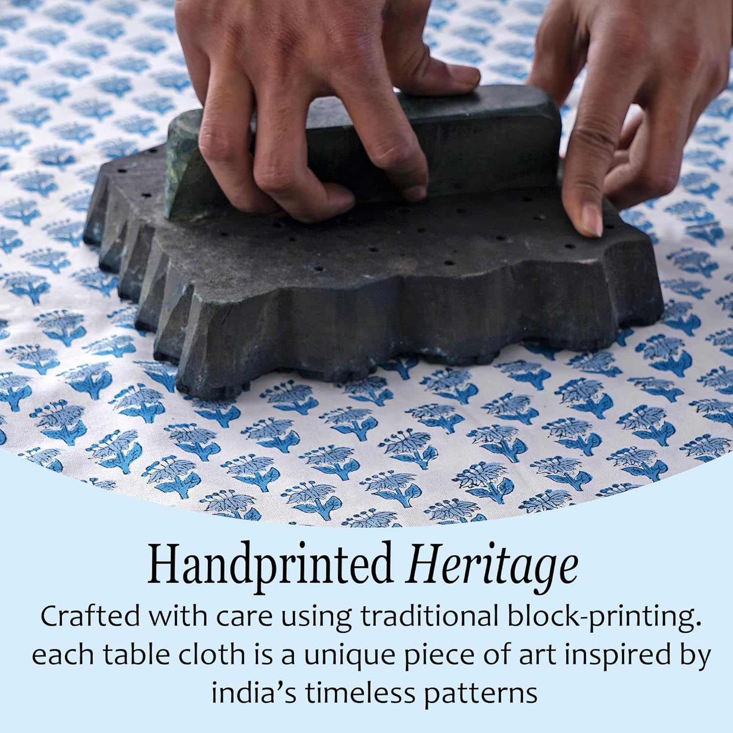 Thumbnail 4 de CPC Tablecloth 100% Cotton 70x108 Inch Indian Block Print Blue Tablecloth