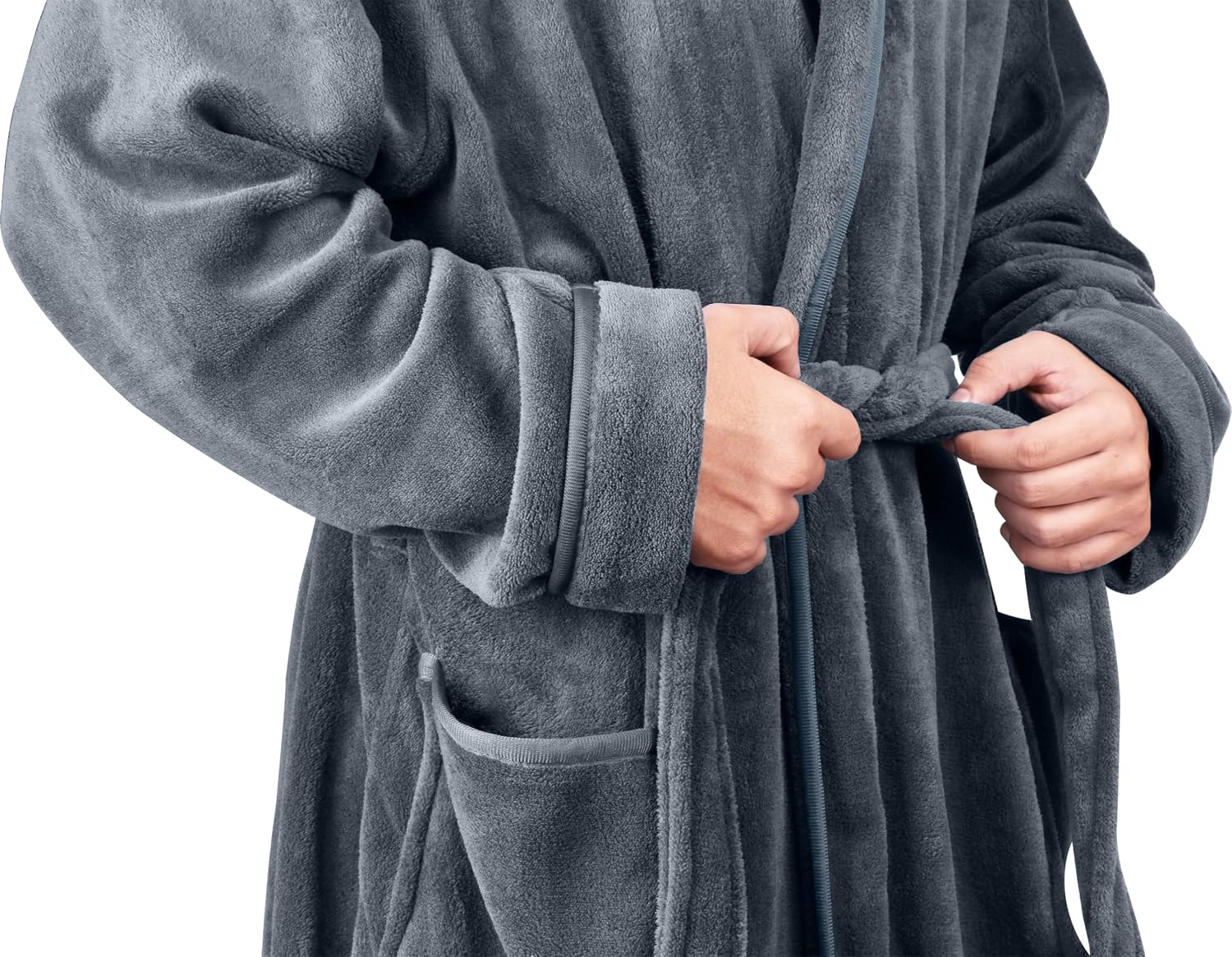 Detalle de NY Threads EU0616 Men's Hooded Coral Fleece Bathrobe with Belt and Pockets