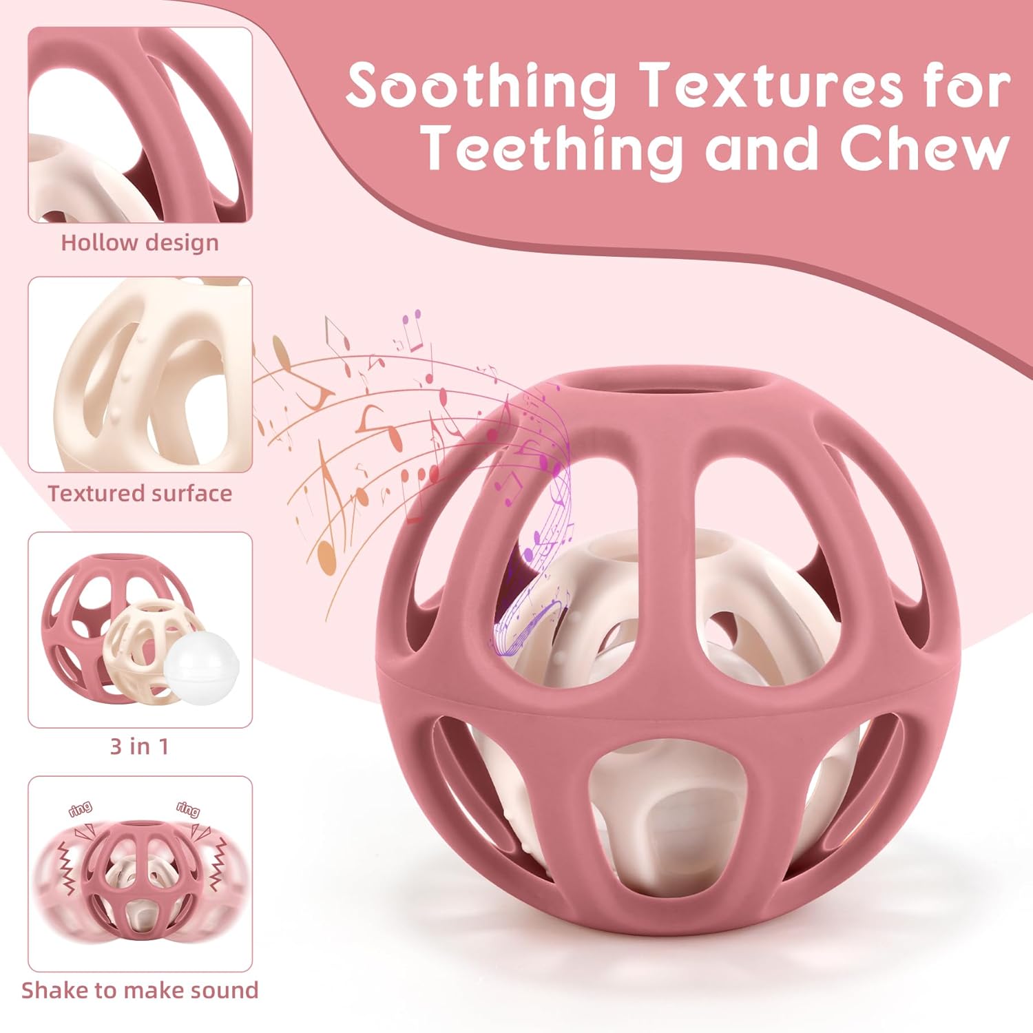 Detalle de MCGMITT Baby Teething Toy: Grabbing Ball Montessori Silicone Teether for 3–36 Months