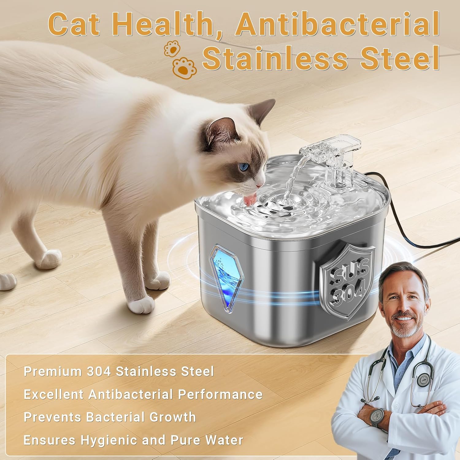 Detalle 2 de EUARY Dispensador Agua Gatos Perros 2,5 L