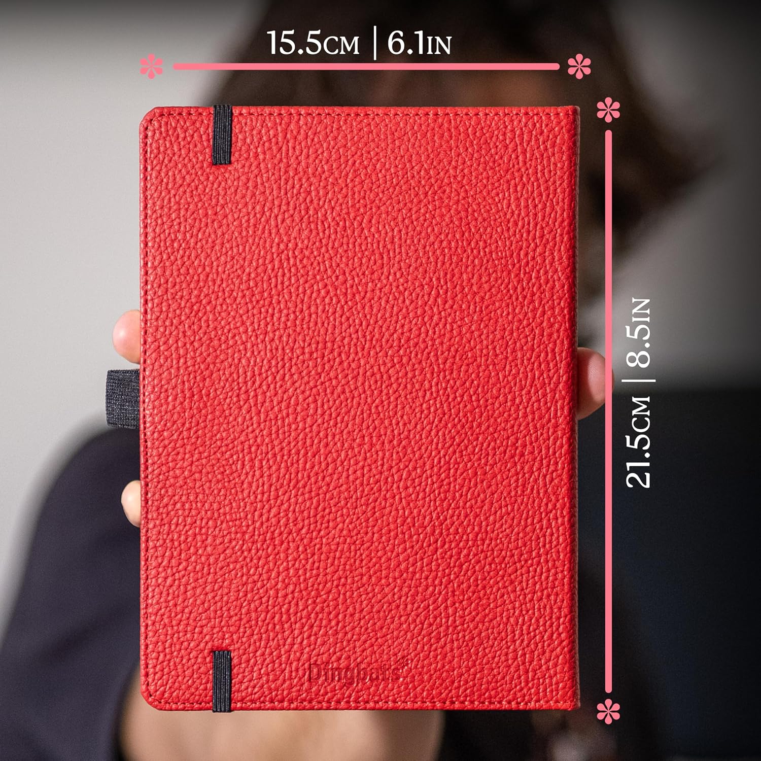 Detalle de Dingbats* A5 Blanko Notizbuch mit Hardcover aus veganem Leder, Stifthalter & Gummiband