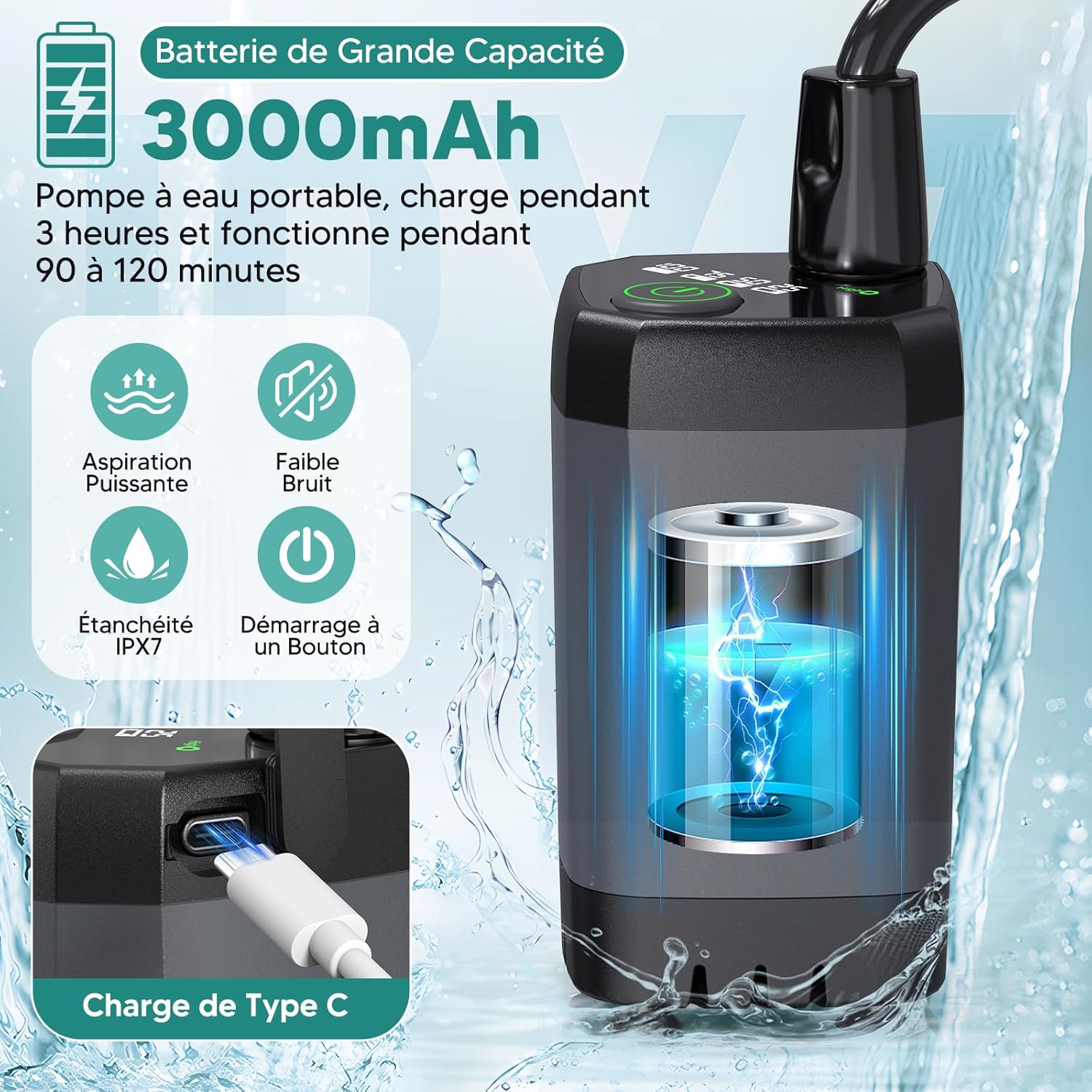 Detalle de ShinePick Douche Camping – Douche Portable 3000 mAh avec Écran LED et IPX7
