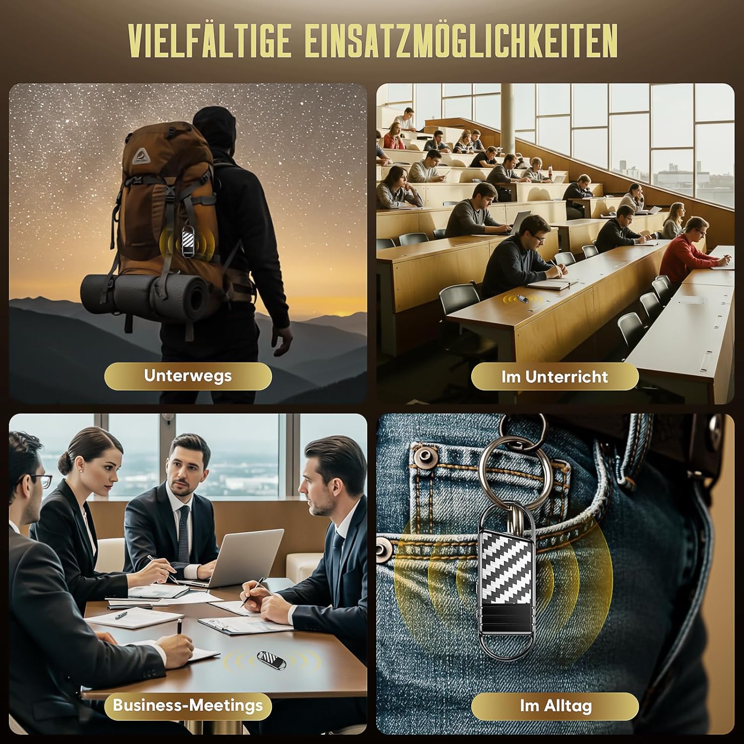 Detalle de 64GB digitales Diktiergerät mit KI-Rauschunterdrückung – Sprachaktiviert, langes Speichervermögen und praktischer Clip