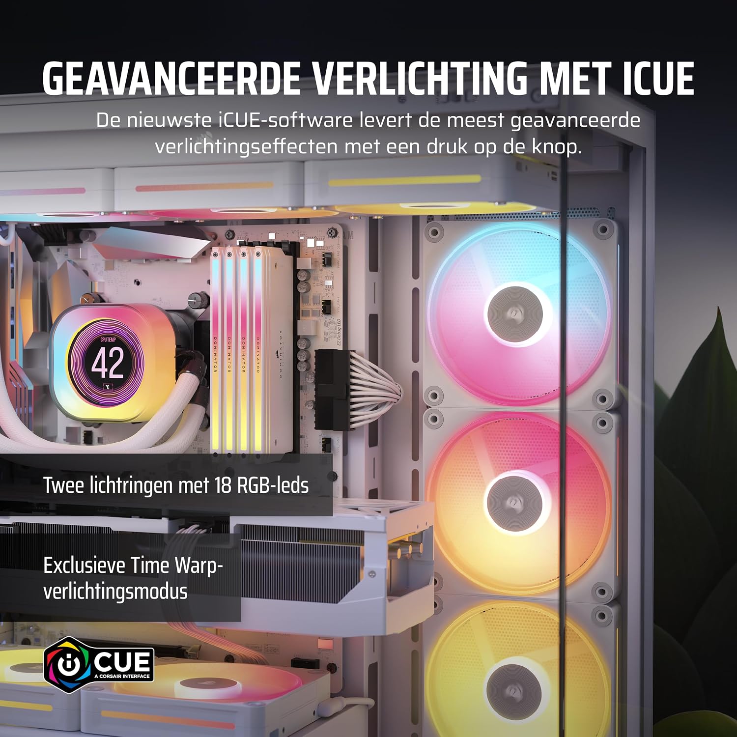 Detalle de CORSAIR iCUE LINK LX120-R RGB CO-9051054-WW ventilatoren, wit, set van drie