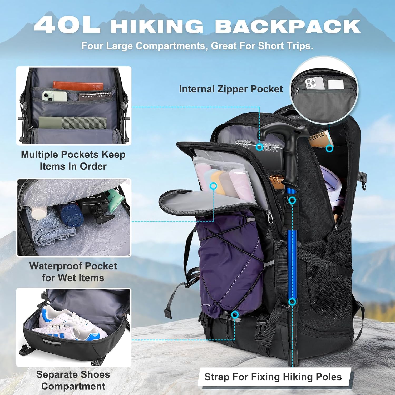 Detalle de RAINSMORE 40L hiking backpack rucksack
