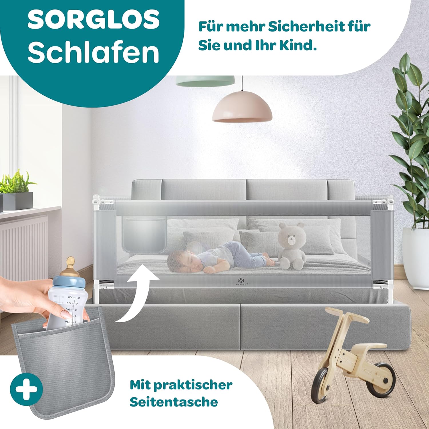 Thumbnail 5 de KESSER Bettschutzgitter 150 cm – klapp- & höhenverstellbar, Rausfallschutz und Laufstall-Funktion