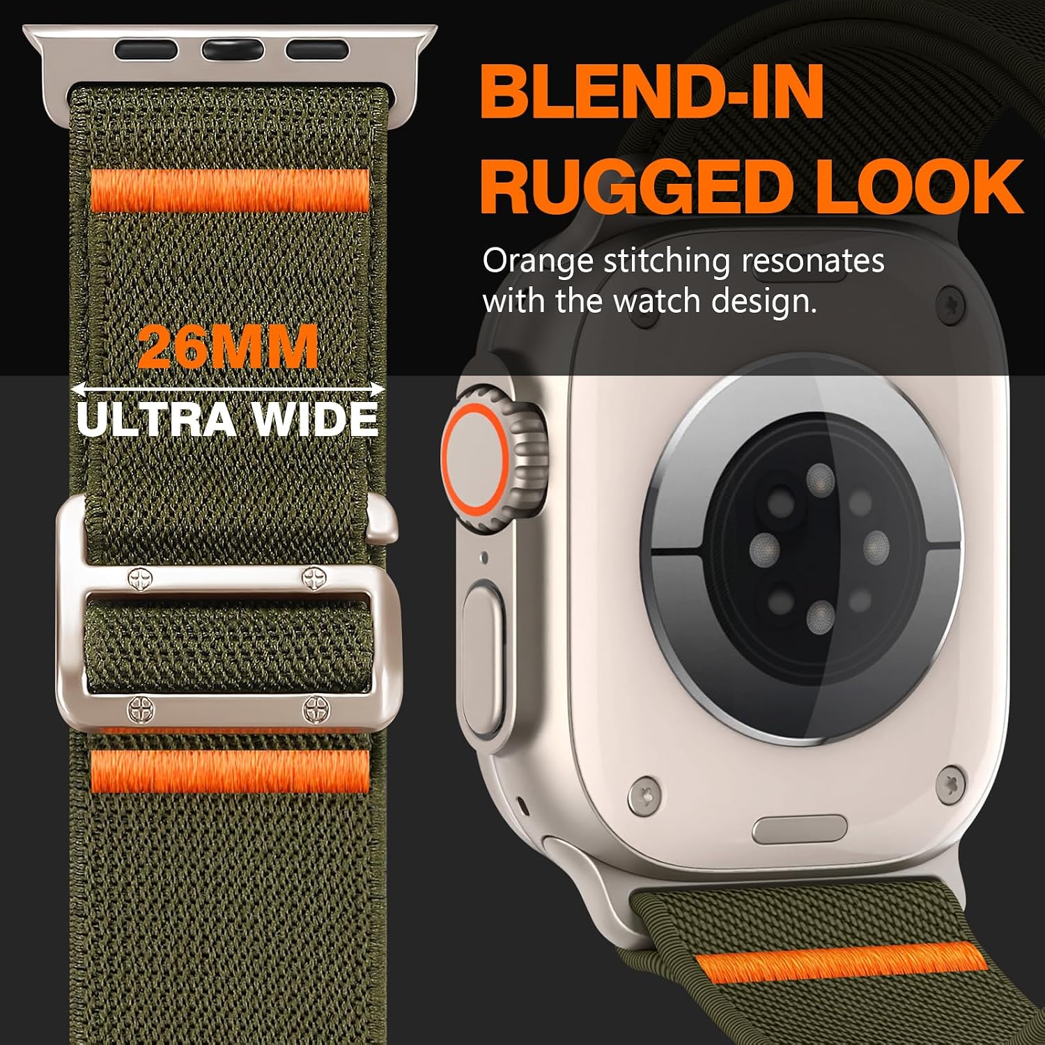 Detalle de Nylon Armband kompatibel mit Apple Watch Ultra/Ultra 2 – 49mm bis 38mm, elastisches Sport Loop mit G-Haken