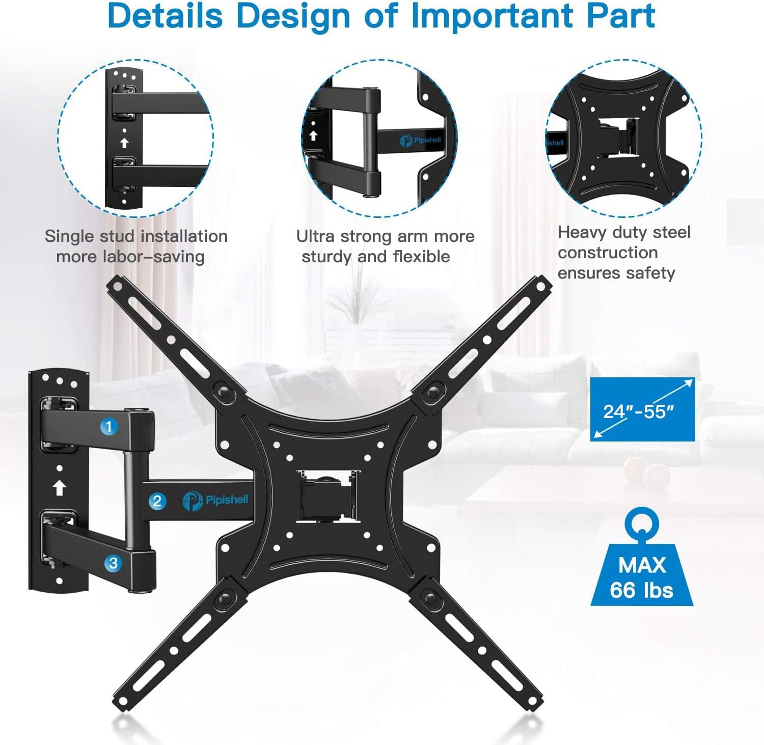 Thumbnail 2 de Pipishell Full Motion TV Mount 17in