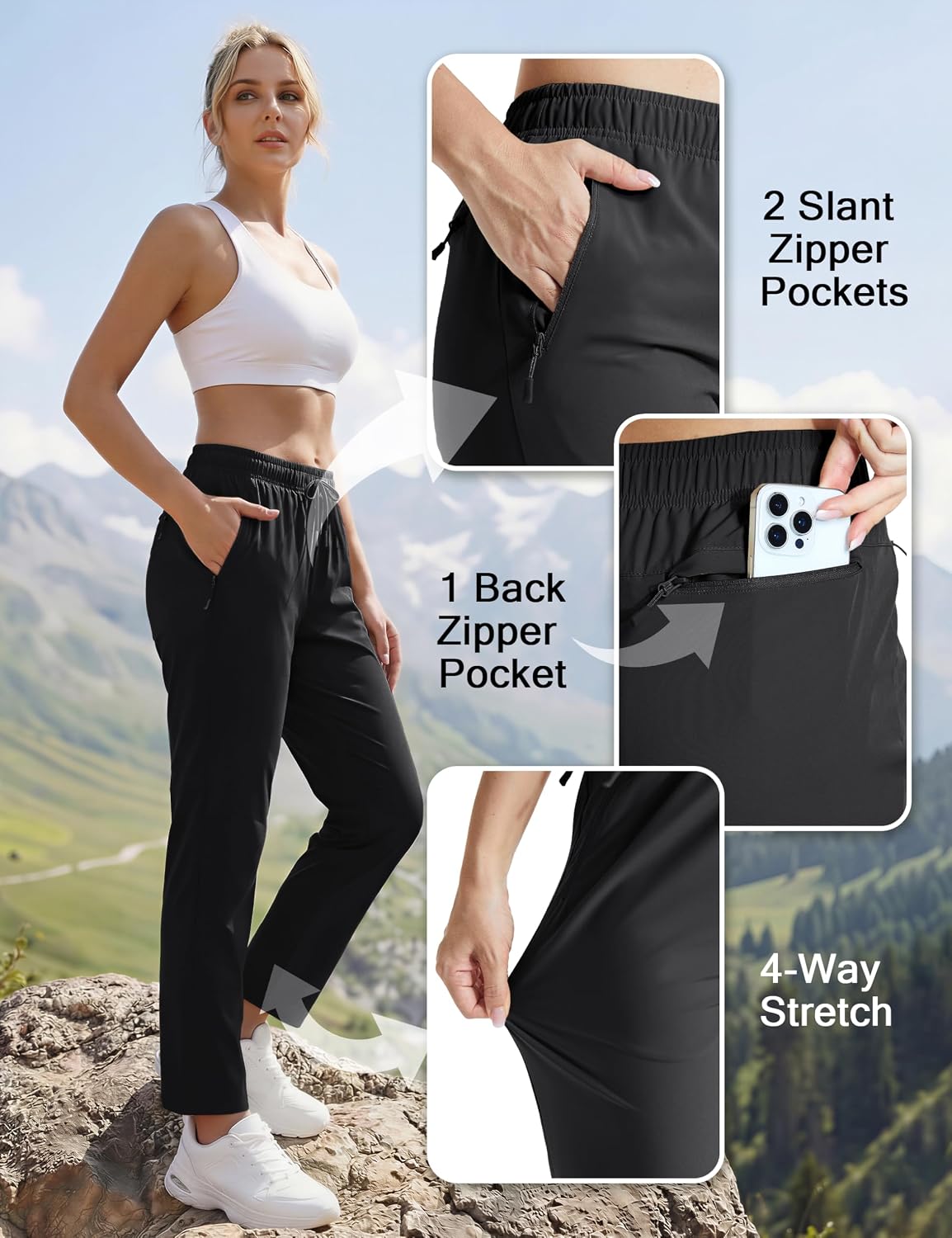 Detalle 2 de MAGCOMSEN Women’s Lightweight Hiking Pants with UPF 50, Water-Resistant Quick Dry, Elastic Waist & Zip Pockets