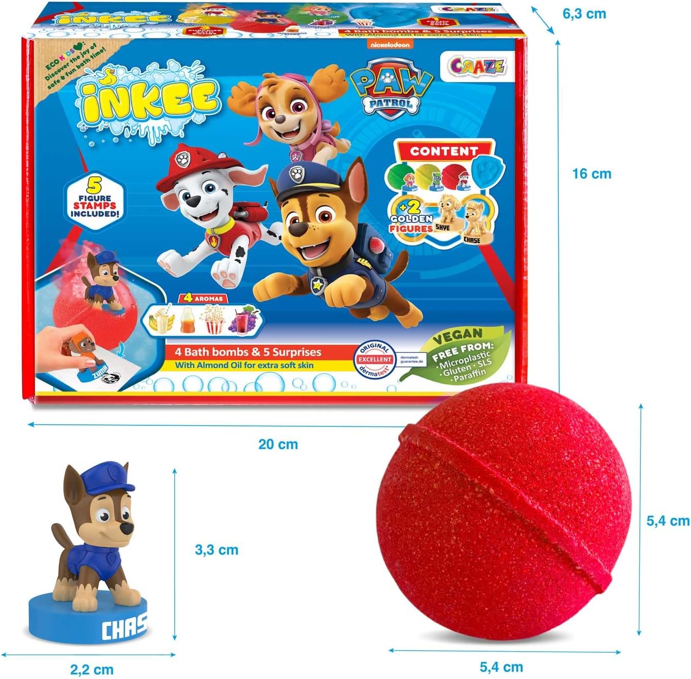 Thumbnail 4 de INKEE Paw Patrol Gift Box: 4 kids bath bombs with almond oil and 5 surprise Paw Patrol figures
