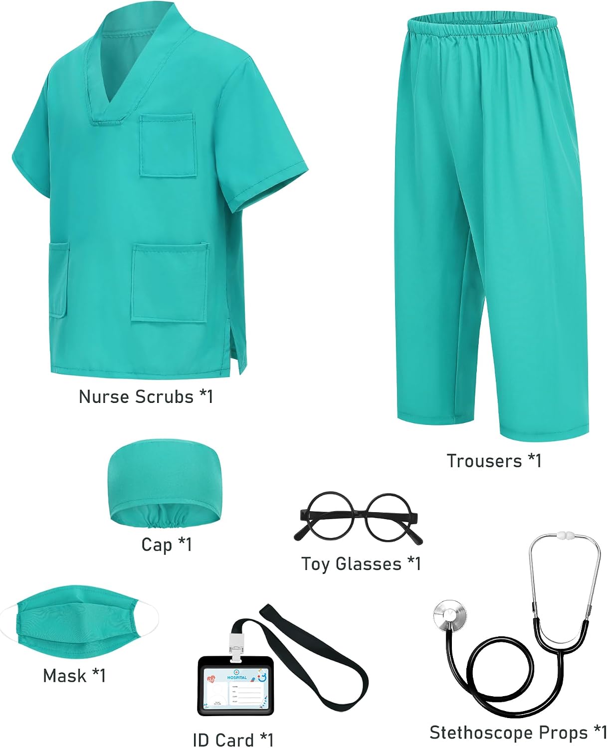 Detalle 2 de ICECUTE Kids' Doctor Scrubs Costume, 7-Piece Set with Working Stethoscope