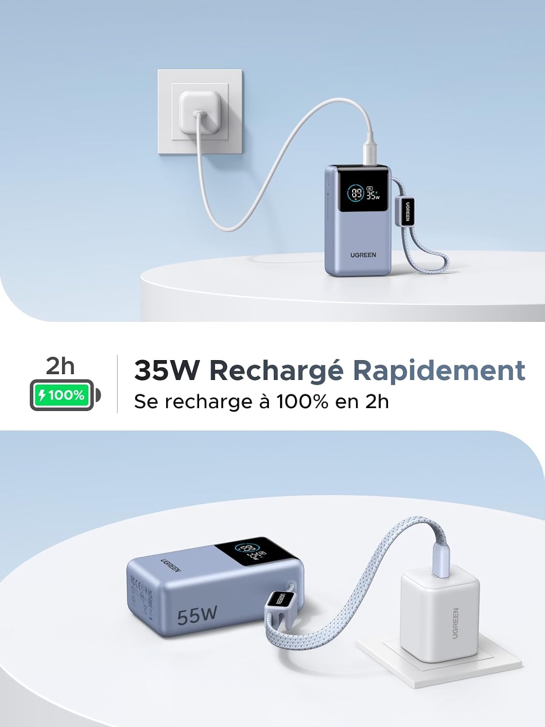 Thumbnail 3 de UGREEN Nexode 55W Batterie externe 10 000 mAh avec câble USB‑C intégré