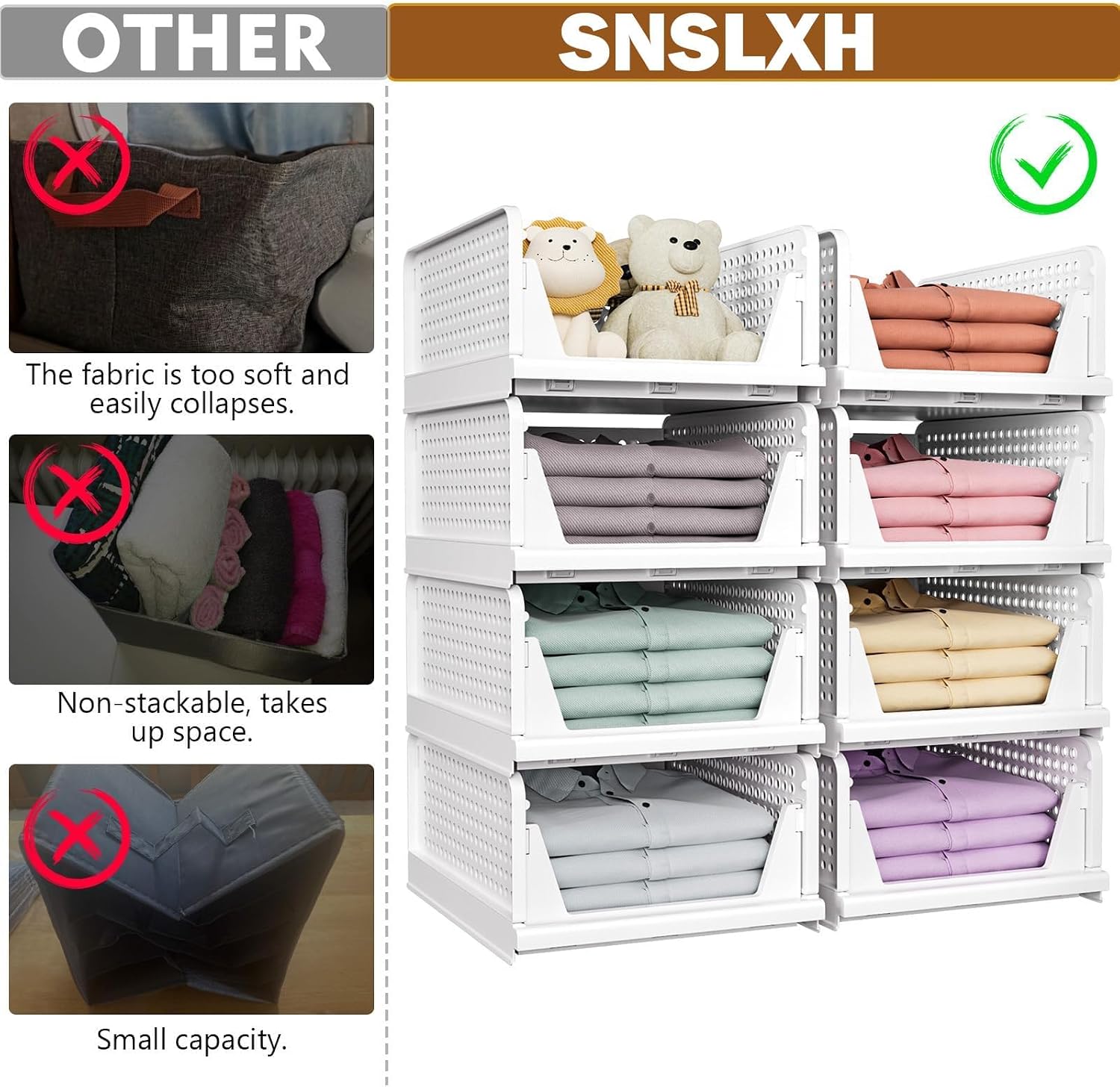 Detalle de SNSLXH Stackable Closet Storage Basket 5-pack