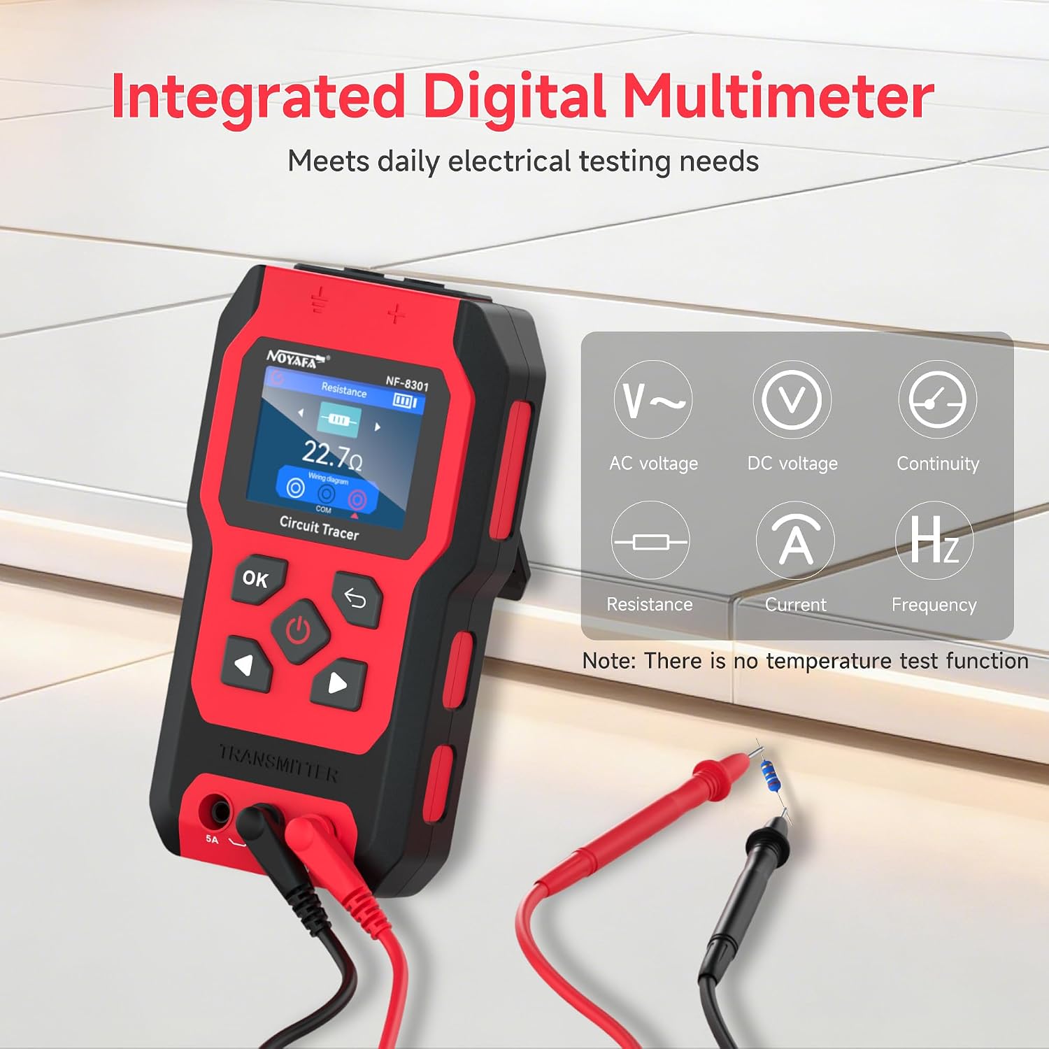 Detalle de NOYAFA NF-8301 Kabelsuchgerät & Leitungssucher mit Digitalmultimeter – für Wand-, Rohr- und Erdkabel-Suche