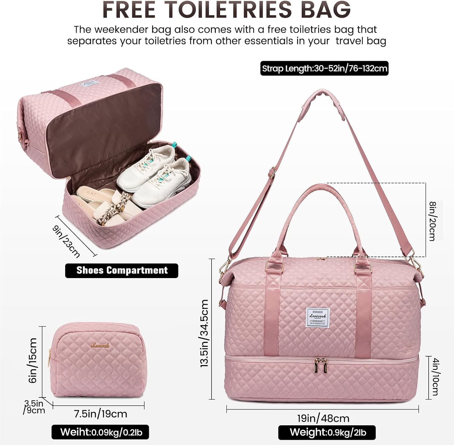 Detalle 2 de LOVEVOOK Borsone da viaggio donna grande con organizer e scomparto scarpe 48 x 23 x 34,5 cm