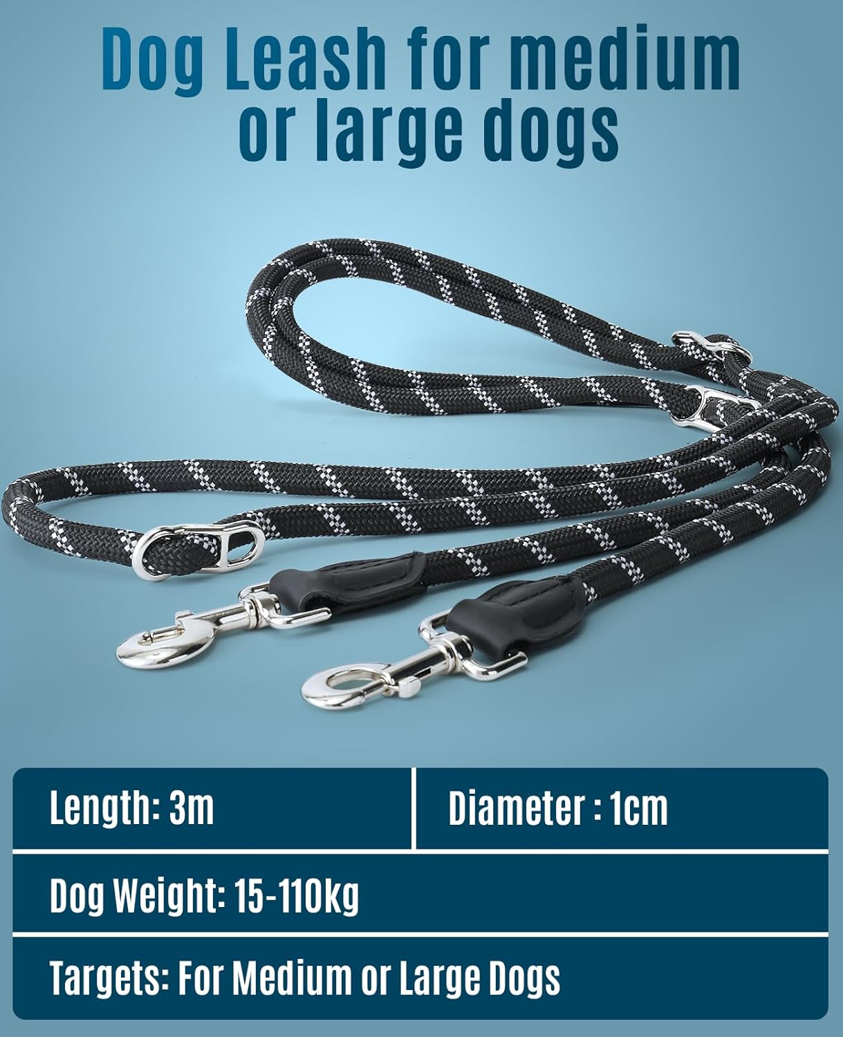 Thumbnail 6 de oneisall Laisse de Chien Grand & Moyen (15–60 kg) 3 m avec réfléchissant, charge annoncée jusqu’à 200 kg