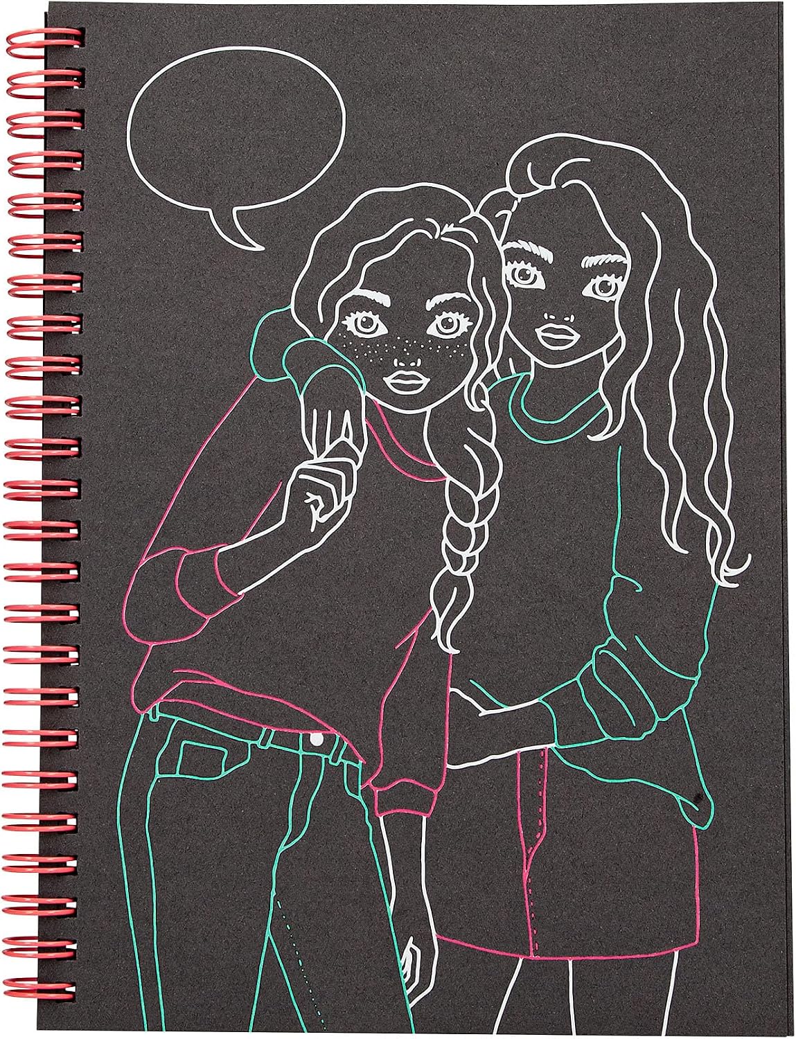 Detalle de Depesche 13217 TOPModel Neon Doodle – Set de coloriage noir & blanc avec 70 pages, 5 crayons gel néon et autocollants
