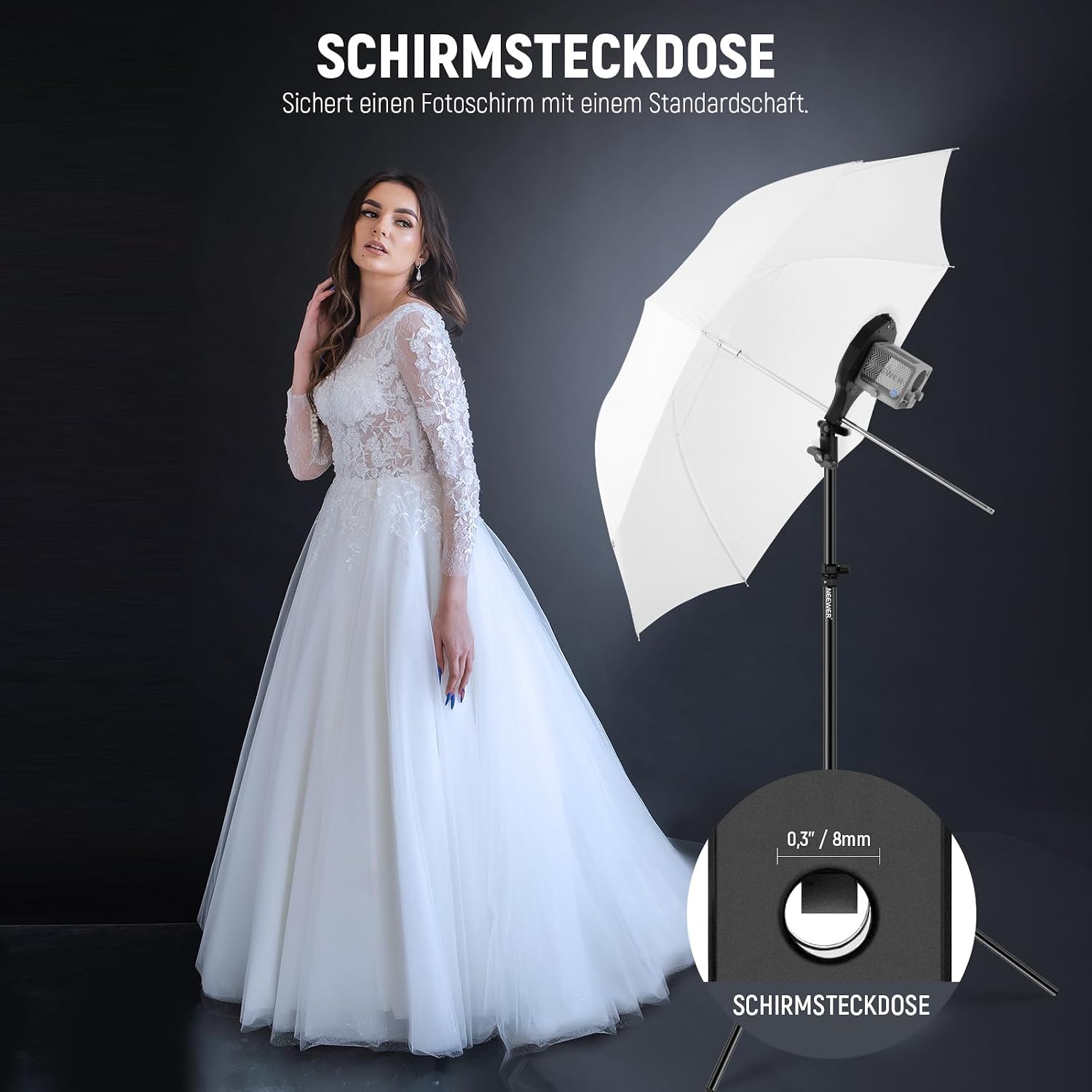 Detalle 2 de NEEWER Bowens Halterung CHB1 – Mini-Adapterring für Bowens-Zubehör (5/8", 180° Neigung)