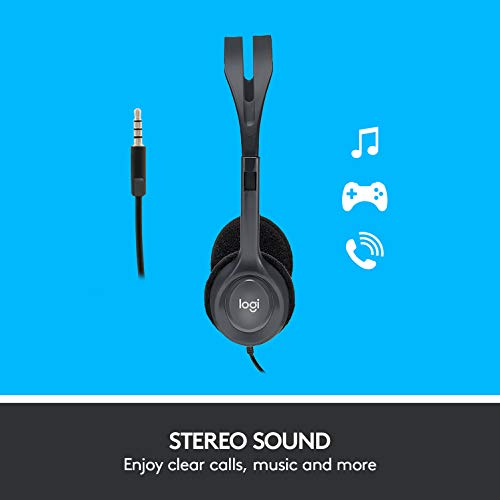 Detalle de Logitech H111 Kopfhörer mit Mikrofon – Stereo-Headset mit verstellbarem Mikrofon und Dualanschluss (Schwarz)