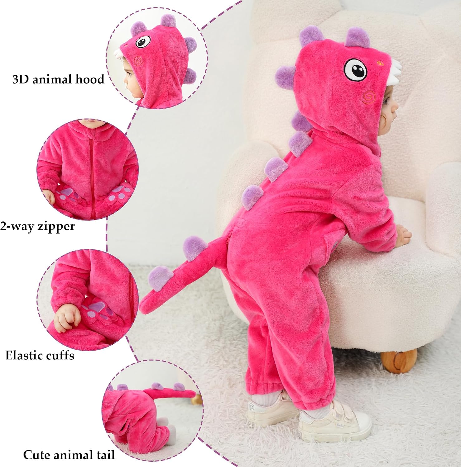 Detalle 2 de TONWHAR Dinosaur Costume Romper, Polyester Flannel