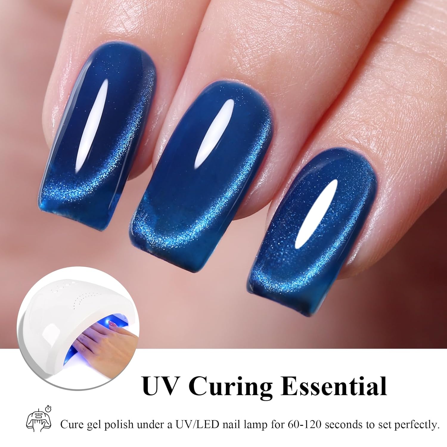 Thumbnail 2 de Firedeep 10 ml HEMA-freier blauer Katzenaugen-Gellack mit Magnet, UV/LED – Marineblau mit Glitzer