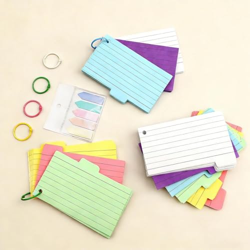 Detalle de Carte Vierge, 300 Pièces Flashcard SPRHR avec 6 Anneaux – Fiche de Revision 6 Couleurs (130 x 70 mm)