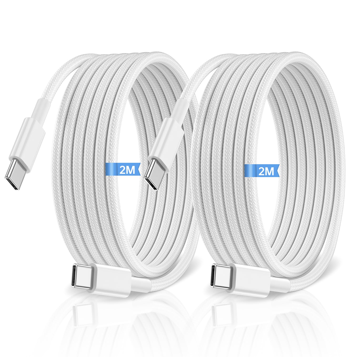 Detalle de Fikeloy USB-C to USB-C Charger Cable (2m, 60W) – Fast Charging Type-C Lead (2 Pack)