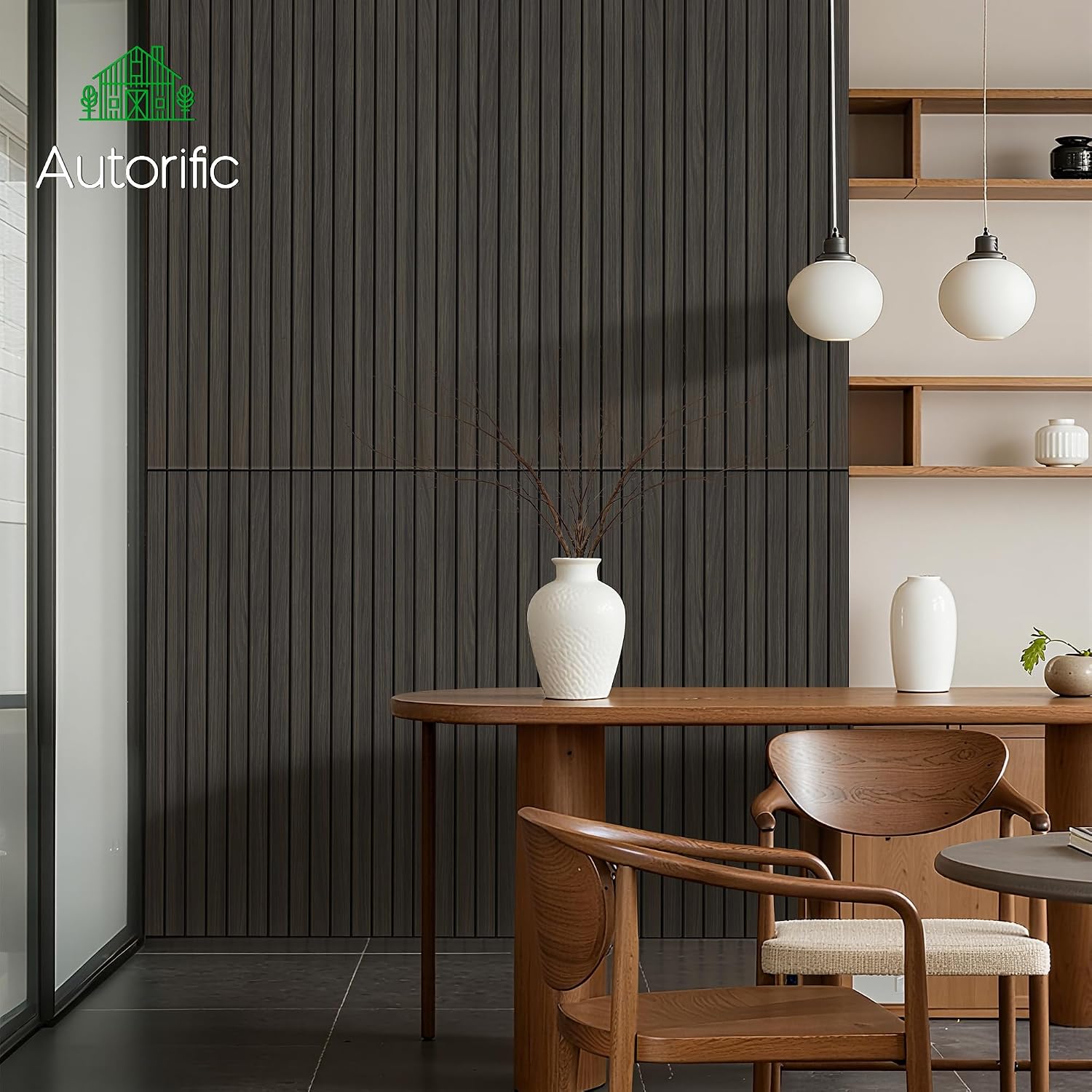 Detalle de AUTORIFIC Rustic Walnut Acoustic Panels, 10-Pack, 47.2 x 23.6 in
