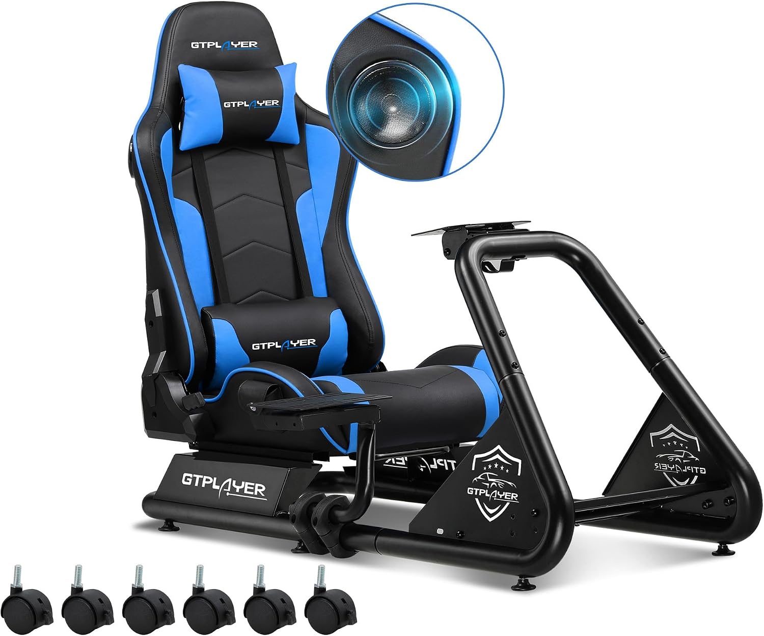 Detalle 2 de GTPLAYER Simulatore di Guida: Sedile di Simulazione con Altoparlanti e Supporto per Volante e Pedaliera – Nero (Grigio)
