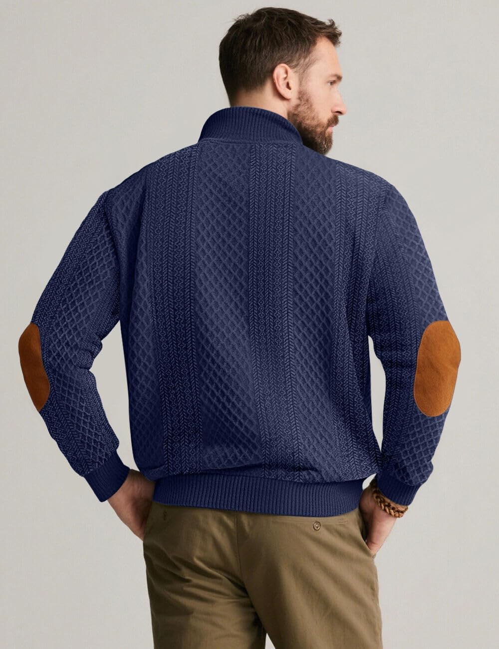 Detalle de QOSOQ Men’s Casual Sweatshirt Pullover Sweater with Stand Collar and Quarter Button