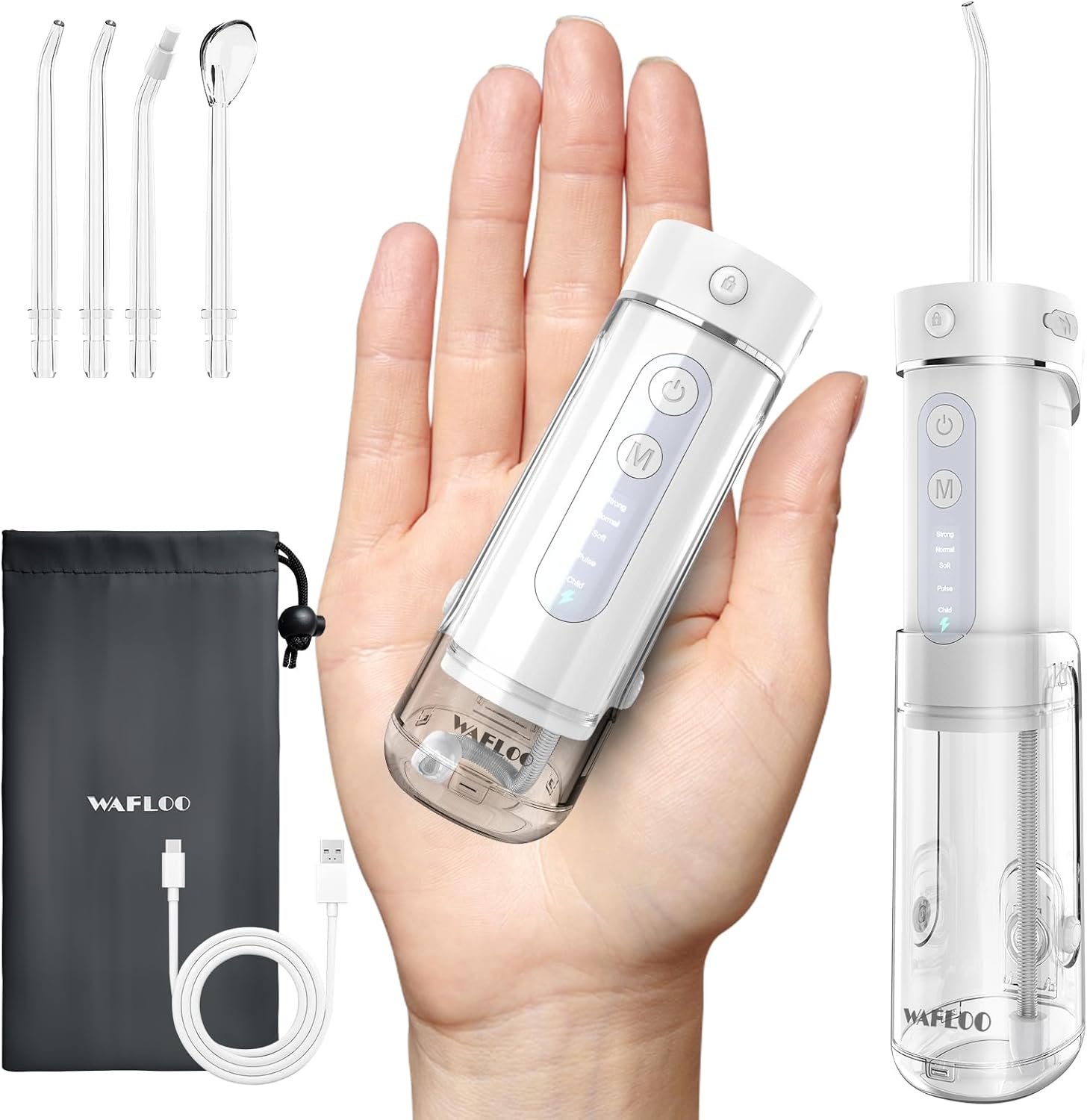 Detalle de WAFLOO Water Flosser Travel Mini Cordless Portable: compact orthodontic-friendly oral irrigator