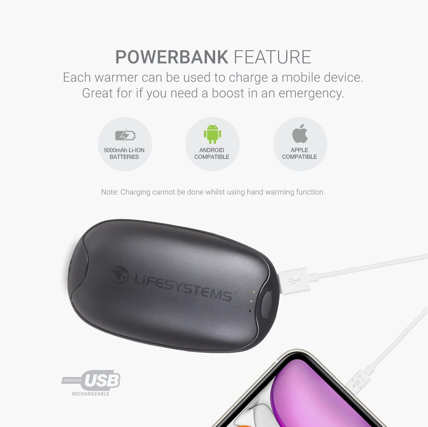 Thumbnail 4 de Lifesystems Rechargeable Twin-Pack Hand Warmers 5000mAh