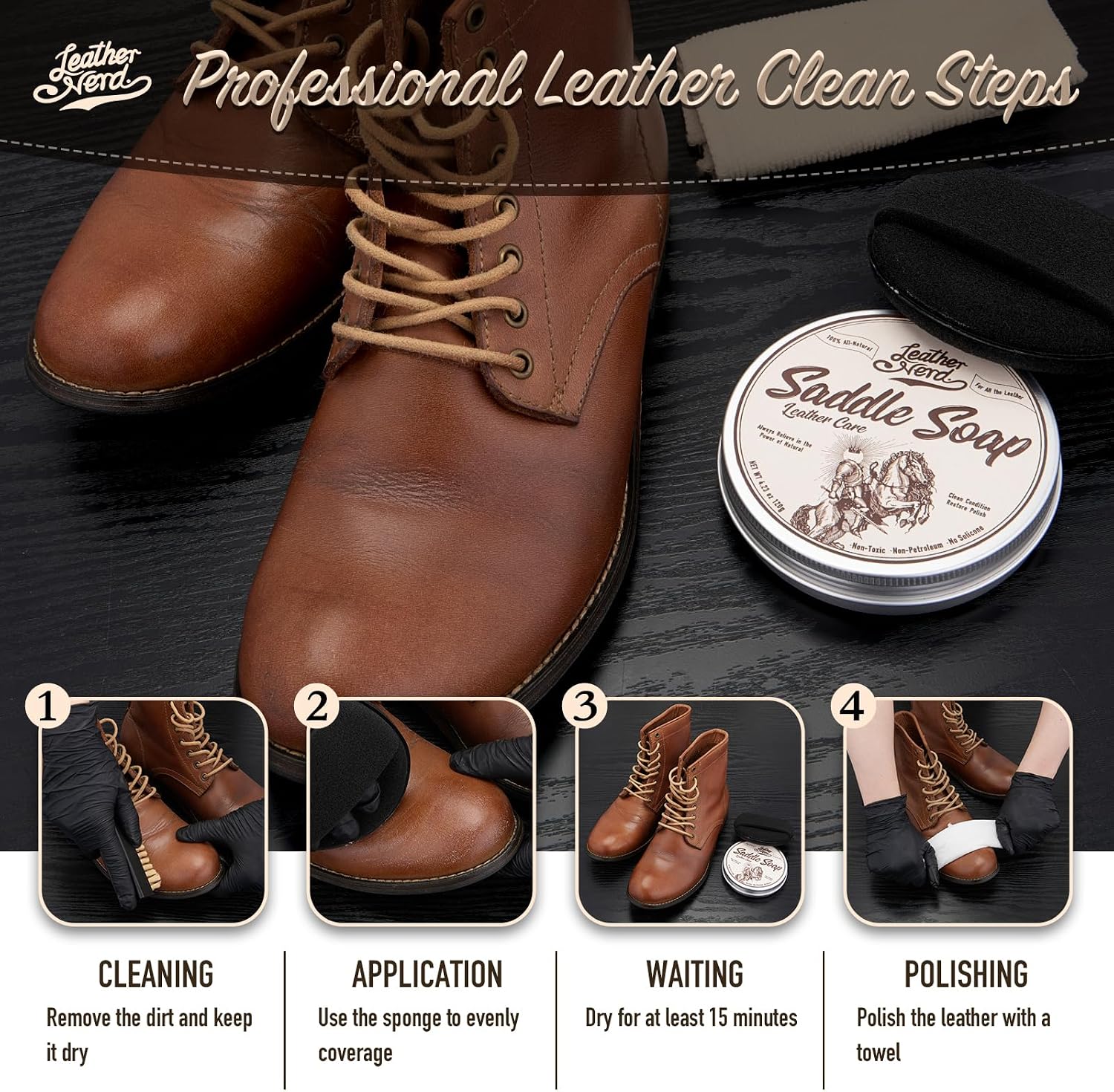 Detalle de Leather Nerd Saddle Soap for Leather Cleaner Conditioner (4.23 oz) with Sponge