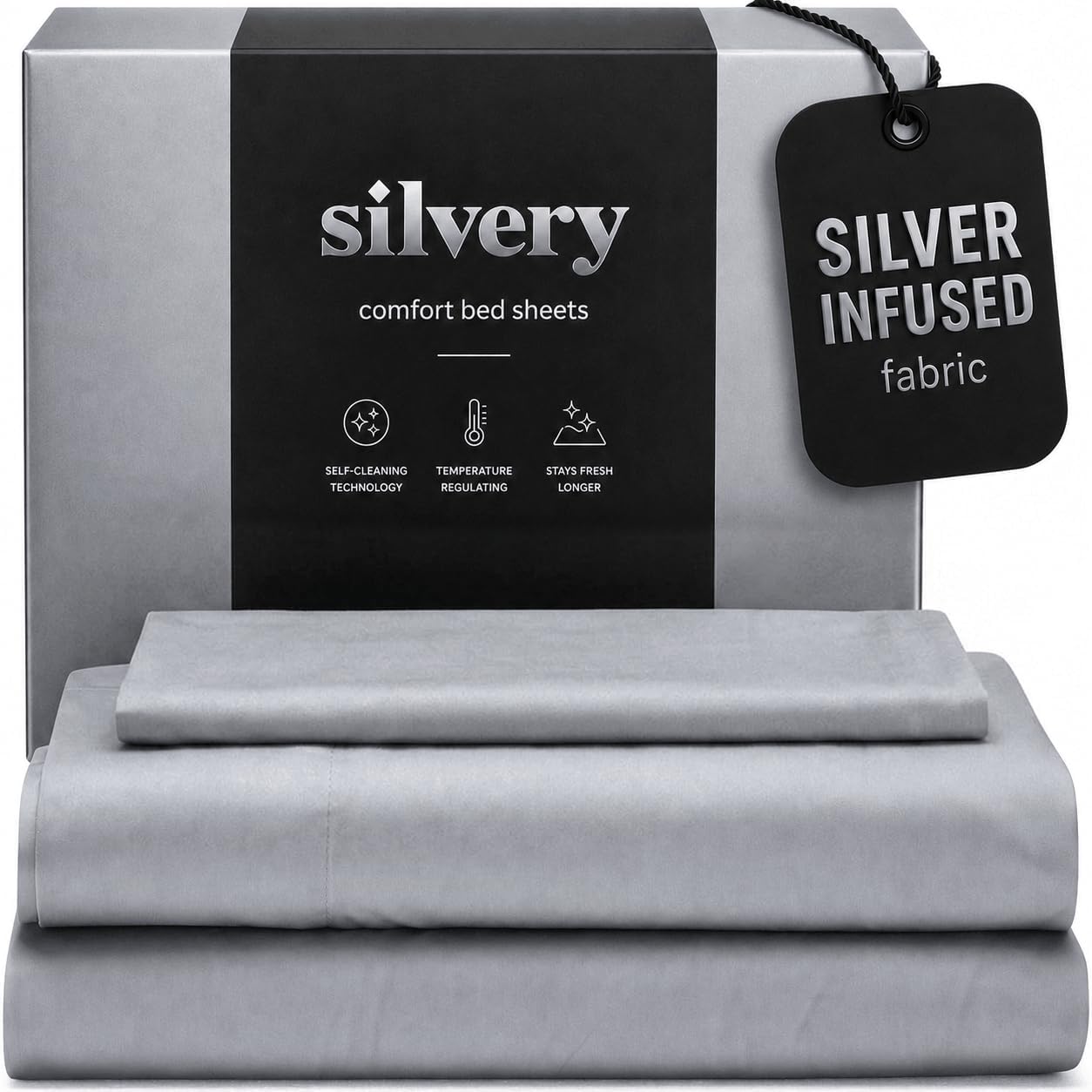 Thumbnail 6 de Silvery Silver Infused Bed Sheets Set — Ultra-Soft, Temperature-Regulating with Self-C Cleaning Technology